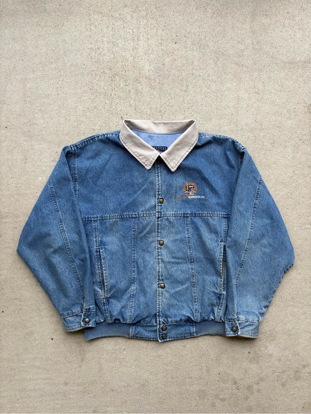 Vintage 90s Kenworth Trucking Denim Bomber Jacket Mens Large Corduroy Boxy